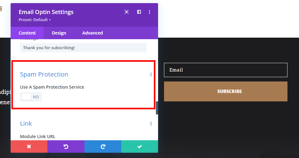 Impostazioni del modulo di ottimizzazione e-mail