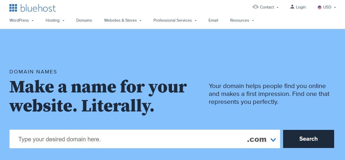 Page de domaine Bluehost