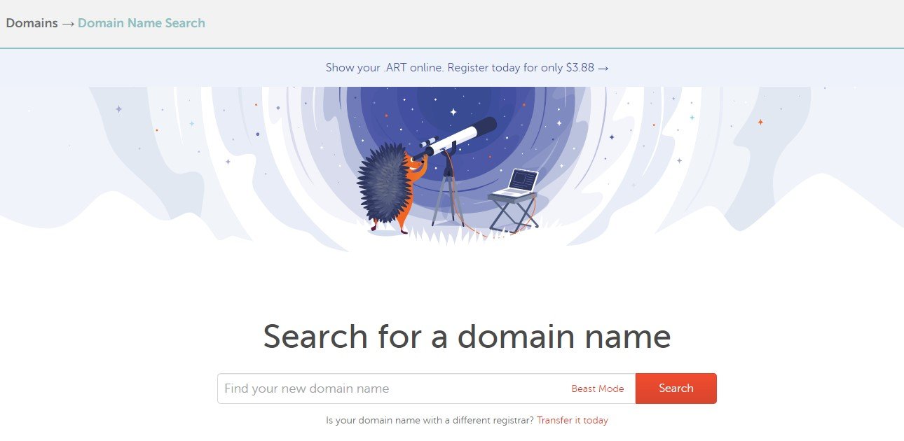 Page d'accueil de Namecheap