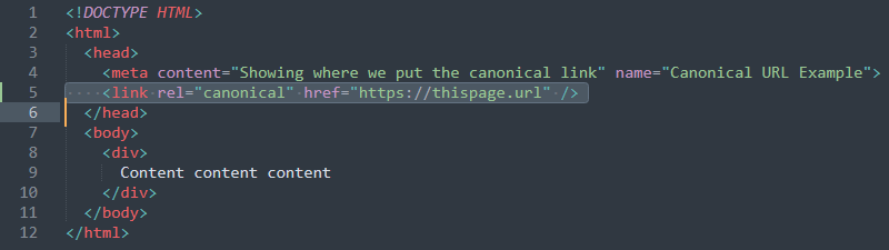 ejemplo de URL canónica en html