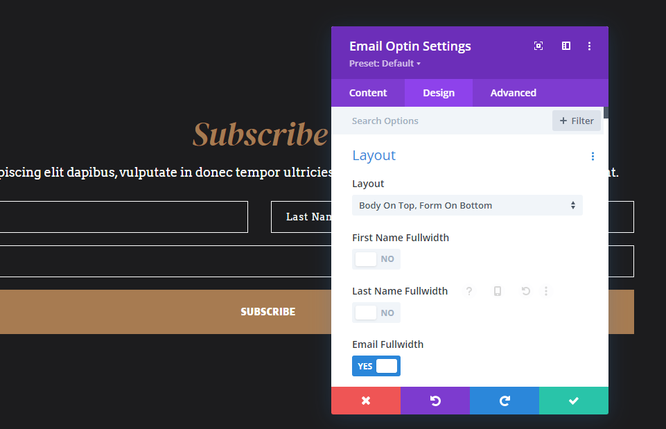 Divi Email Optin Layout Kemungkinan Empat