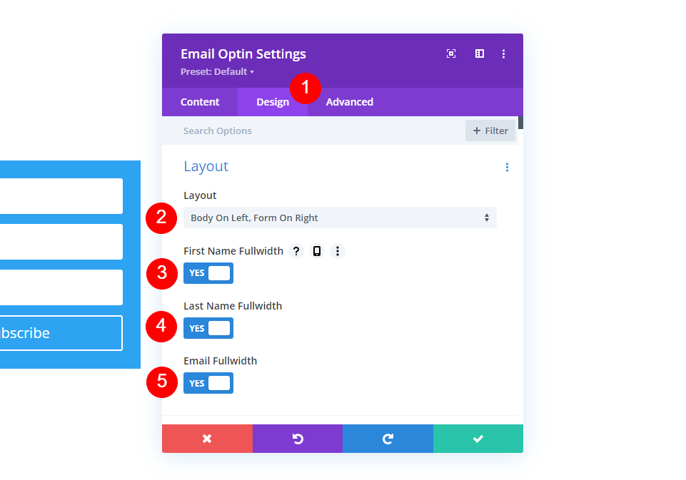 Pengaturan Tata Letak Modul Optin Email Divi