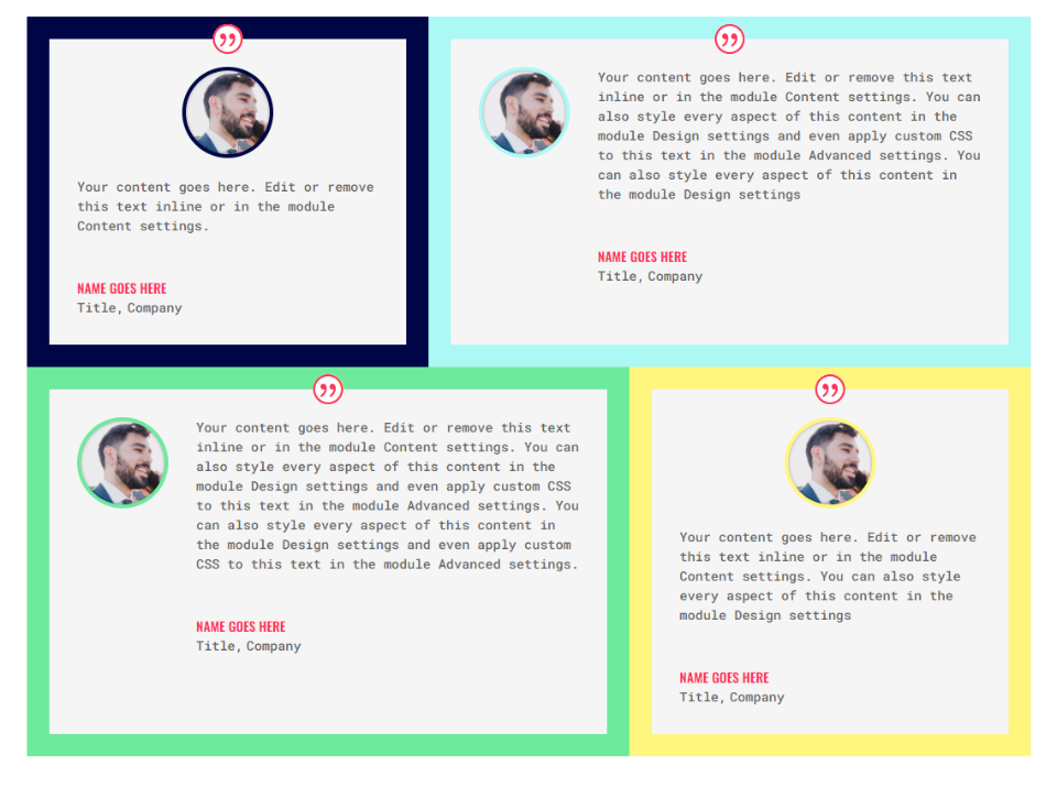 Resultados alternativos de diseño de testimonios