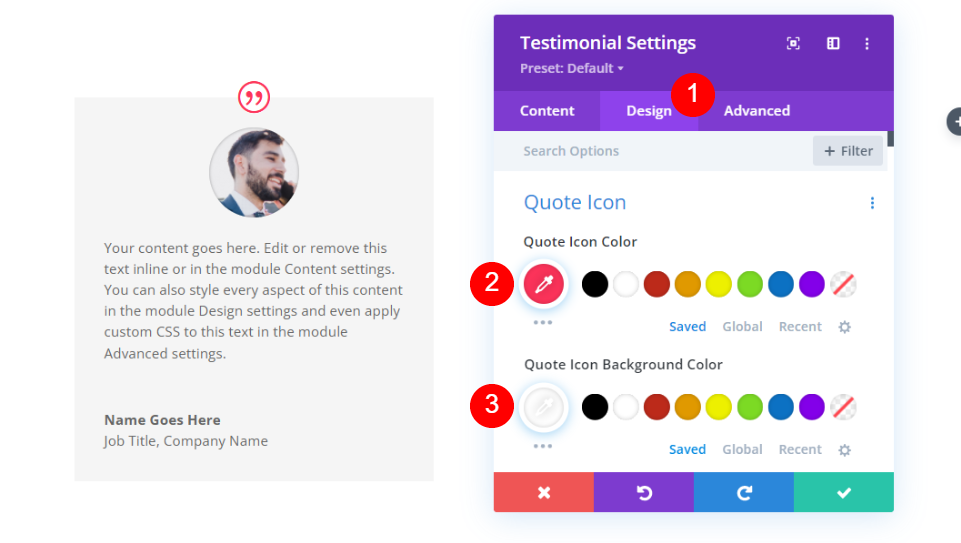 Configuración de diseño del módulo de testimonios