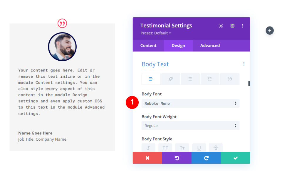 Configuración de diseño del módulo de testimonios