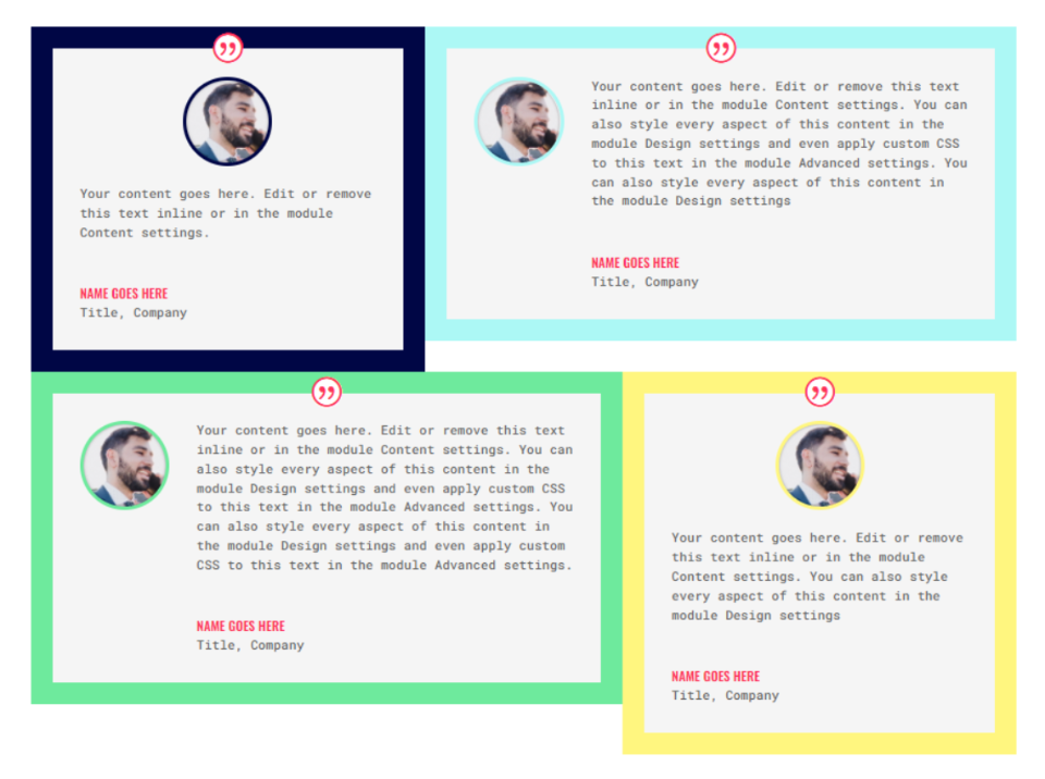 Agregue cuatro módulos de testimonios