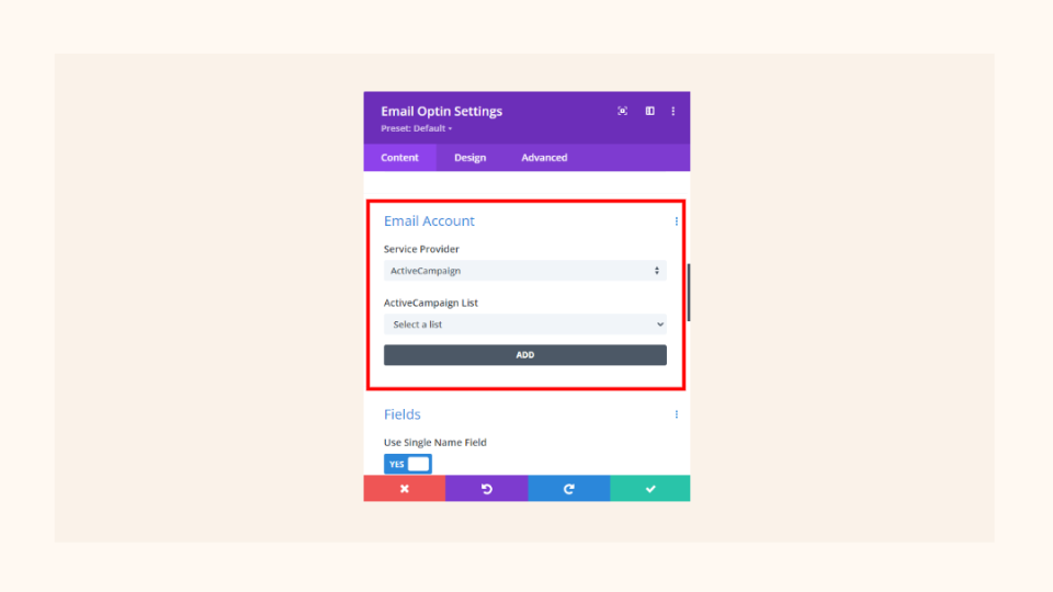 Configure su cuenta de correo electrónico en el módulo de opción de correo electrónico de Divi