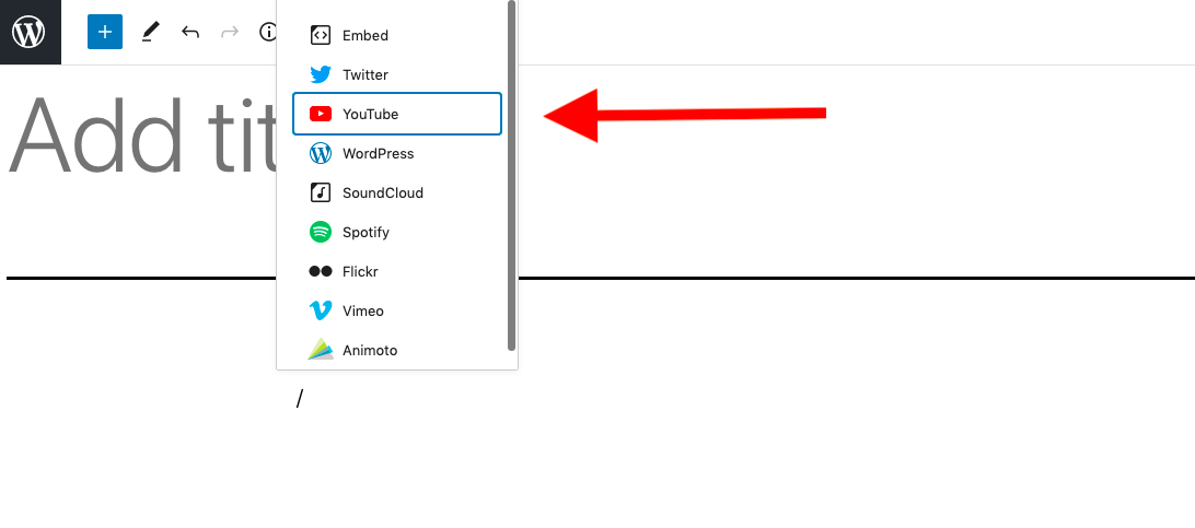 添加 Youtube 塊（鍵盤方法）