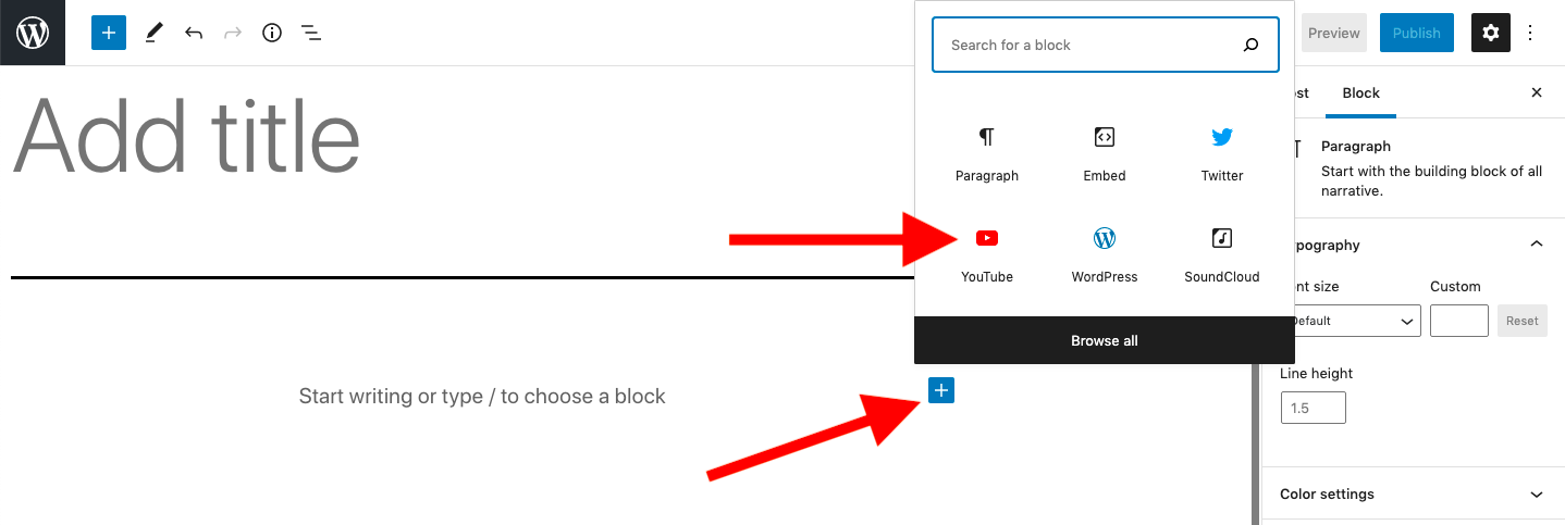 添加 WordPress YouTube 塊