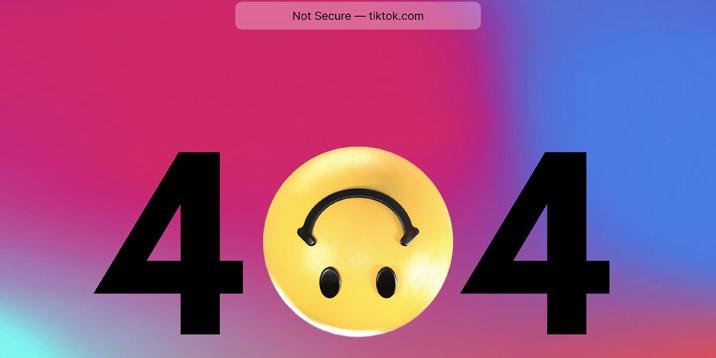 Imagem do 404 Page Design do tiktok.com como exemplo de como editar uma página 404 no WordPress.