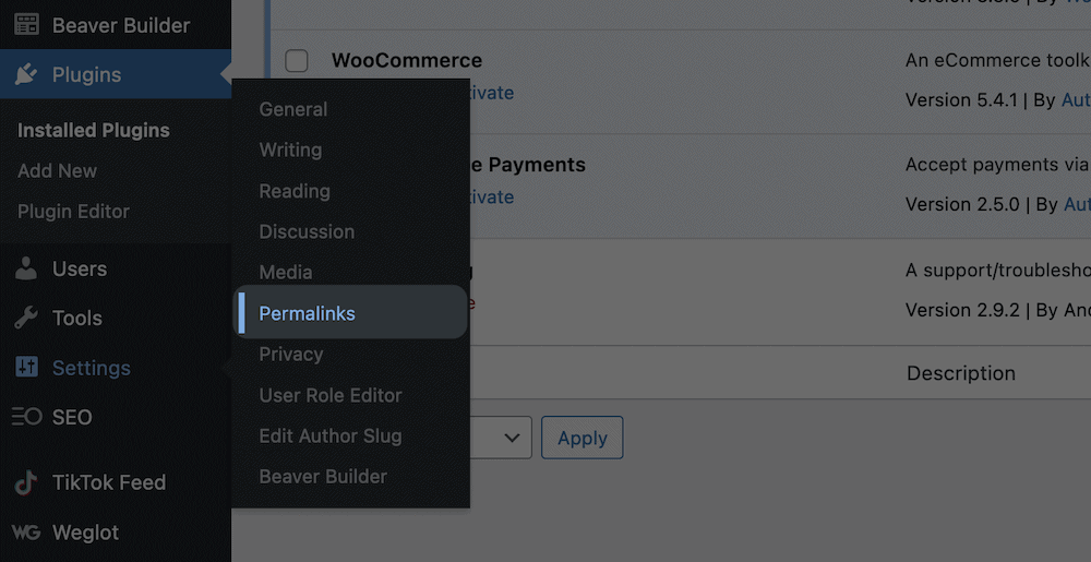 WordPress 中的永久鏈接鏈接。