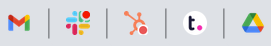 Chrome 瀏覽器中 GMail、Slack、HubSpot、TeamWork 和 Google Drive 的 Favicon 示例