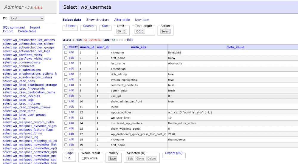 wp_usermeta 表。