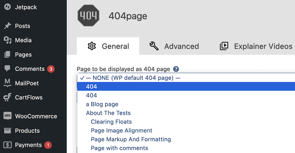 在 404page 中選擇一個 404 頁面。
