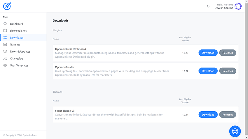 Downloads do OptimizePress