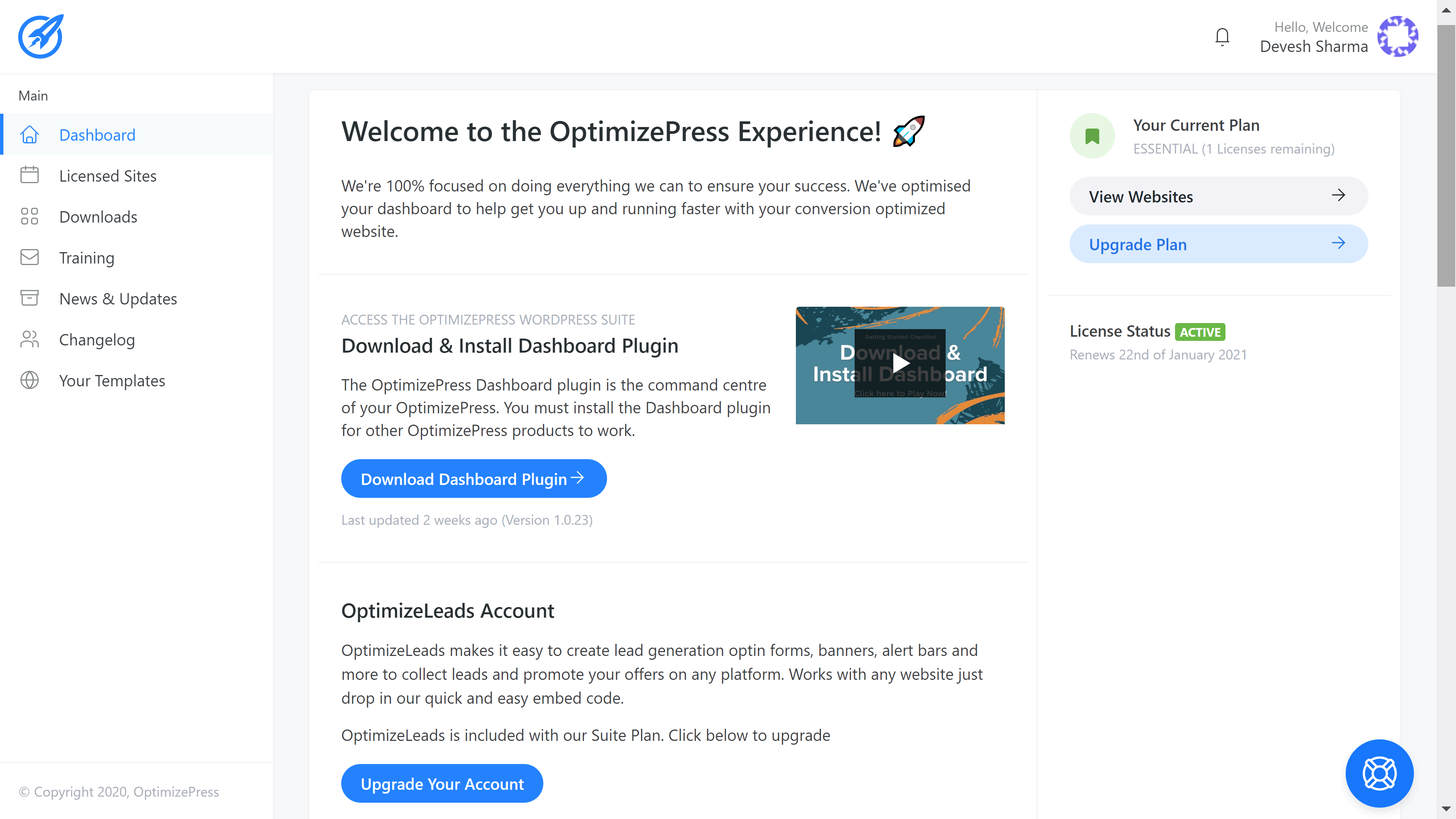 Painel de associação do OptimizePress