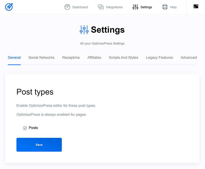 Configurações gerais para OptimizePress