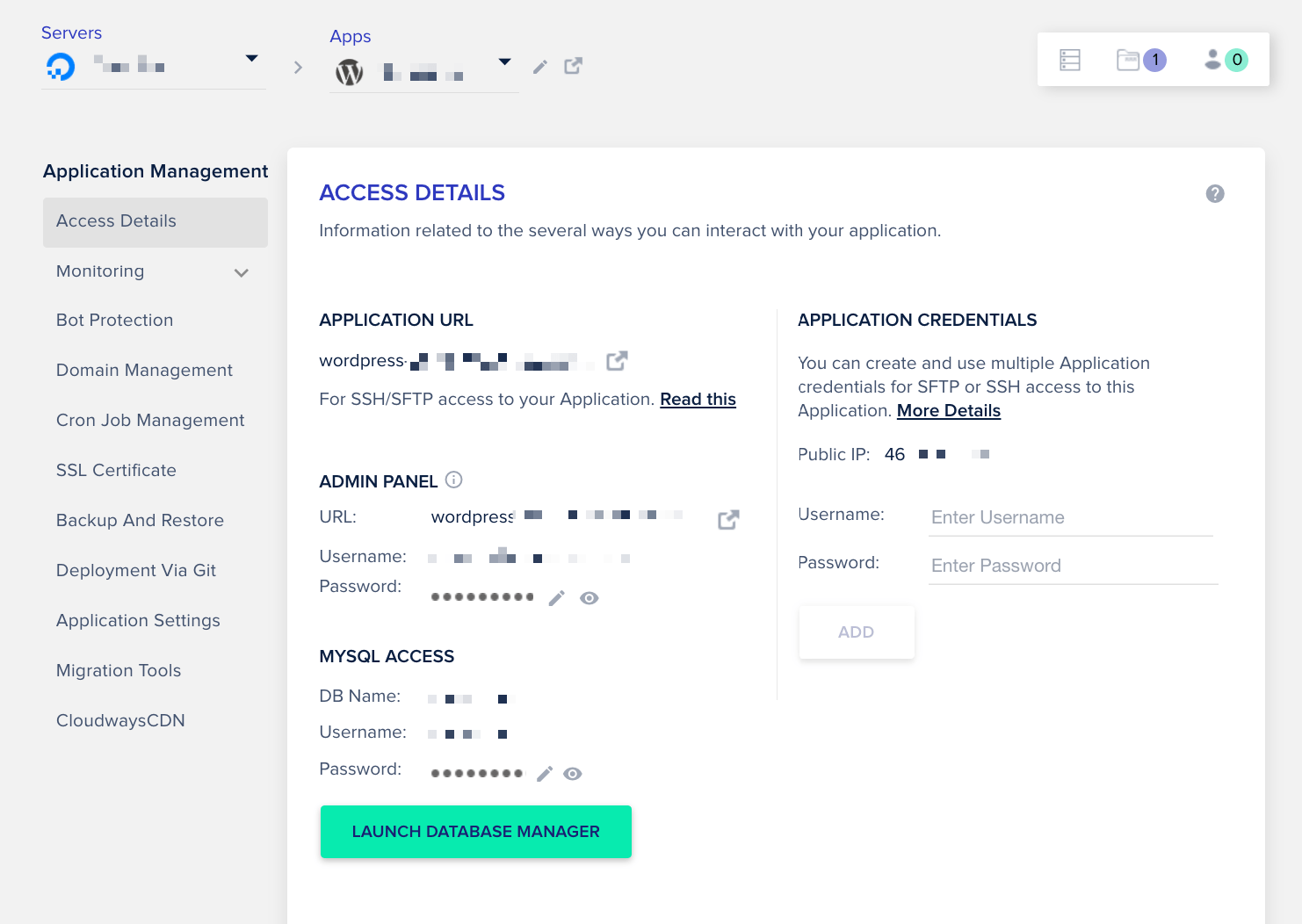 cloudways WordPress 儀表板