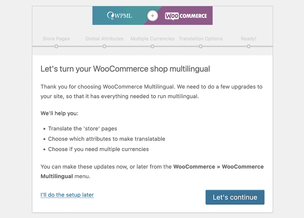 معالج إعداد WooCommerce Multilingual.