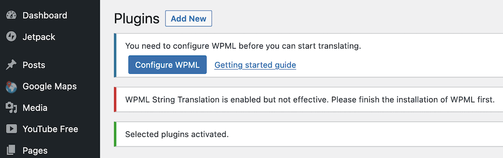 زر تكوين WPML.