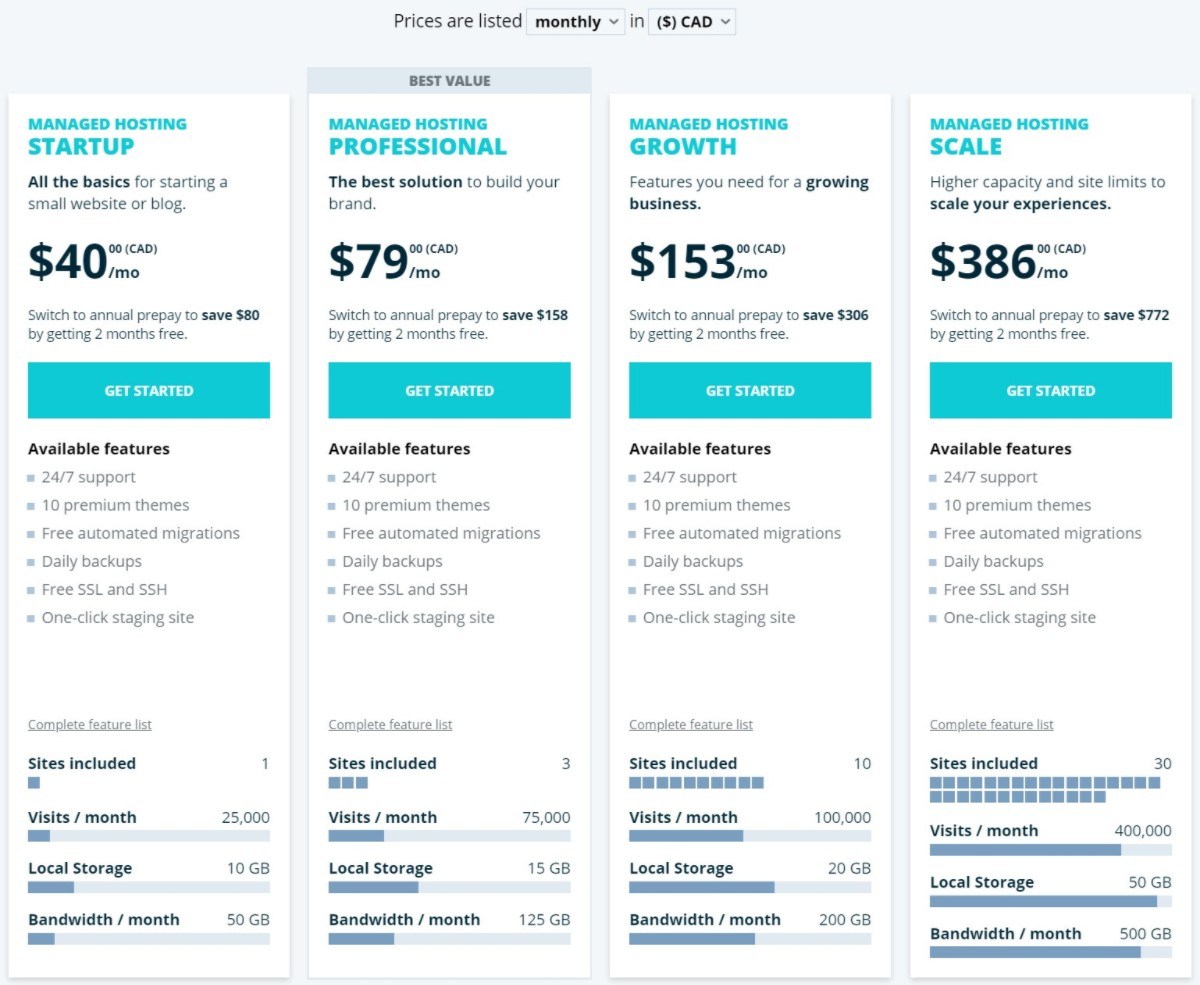 Preços do WP Engine para hospedagem WordPress no Canadá