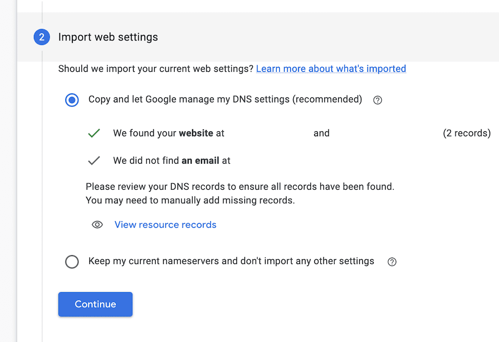 Ekran Importuj ustawienia internetowe.