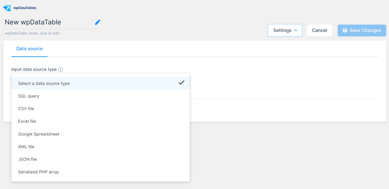 wpDataTables 同步表源