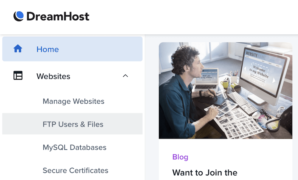 DreamHost 中的 FTP 鏈接。