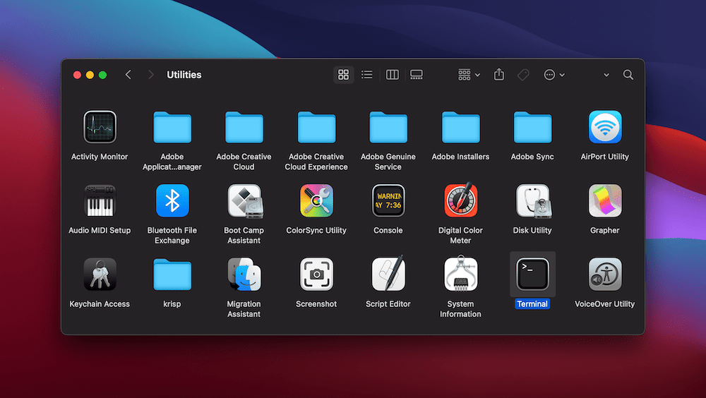 macOS 應用程序屏幕中的終端應用程序。