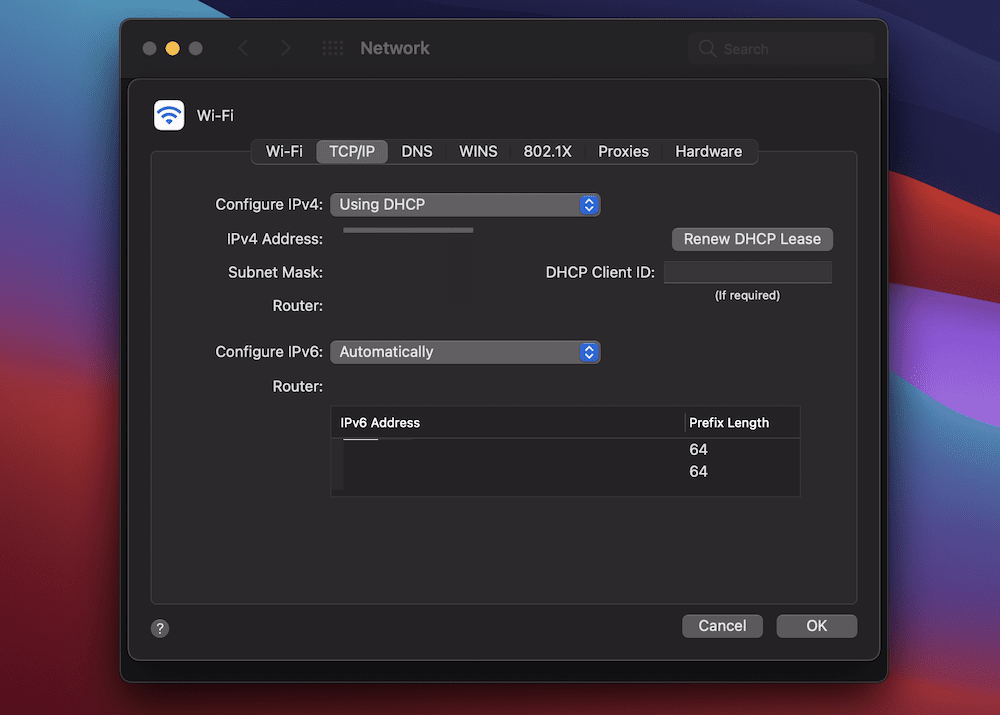 網絡頁面中的 TCP/IP 屏幕。