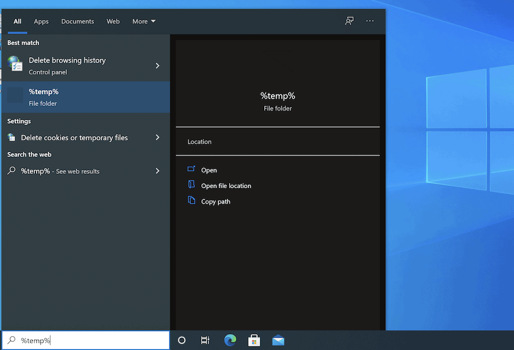 使用搜索功能查找 Windows Temp 文件夾。
