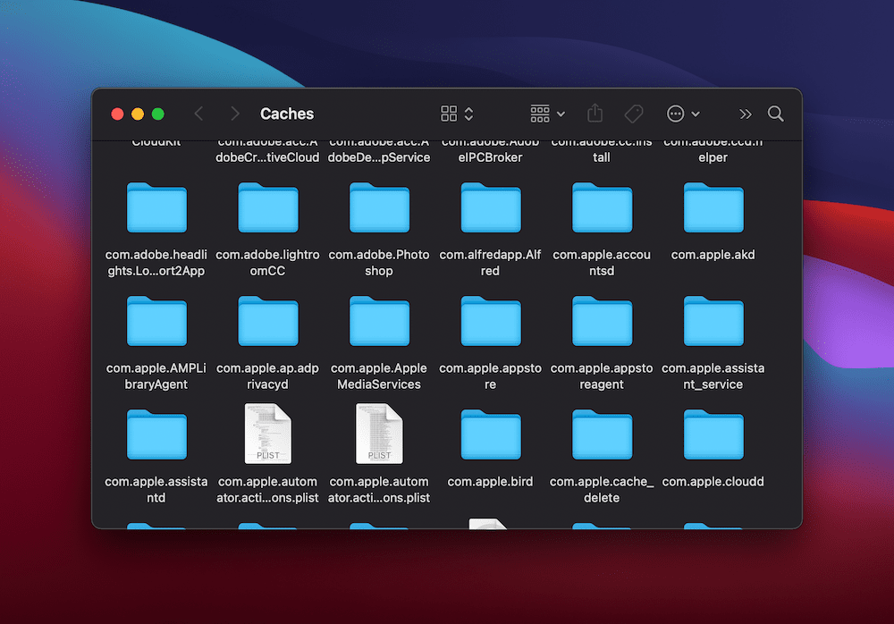 打開的 Caches 文件夾，裡面有文件。