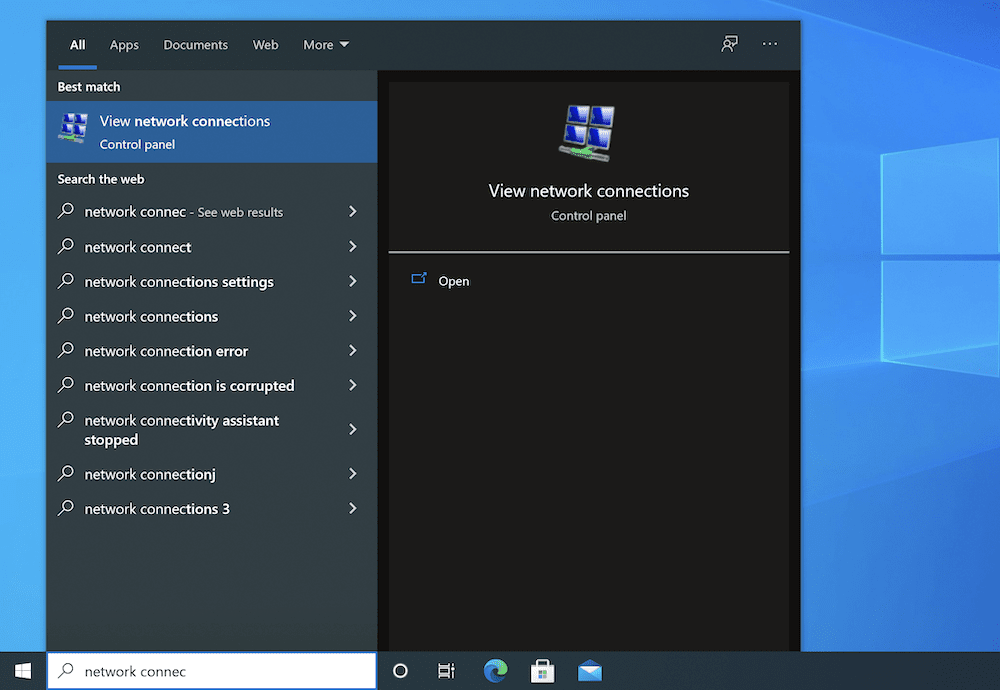 Procurando o painel Conexões de Rede do Windows.