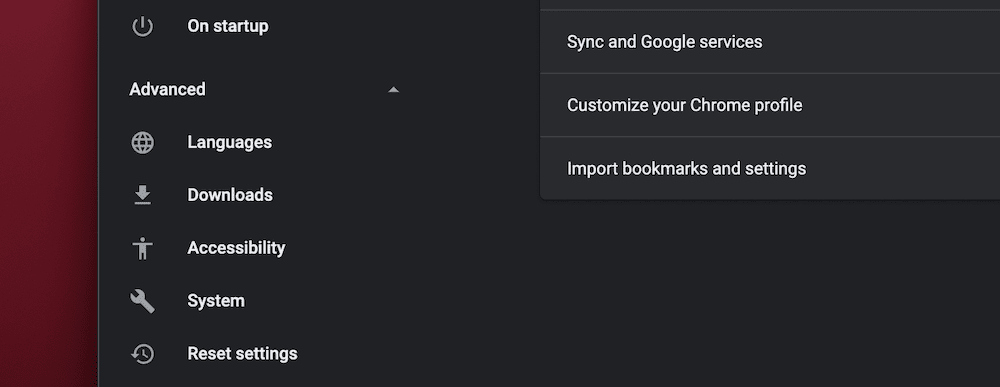 A seção Configurações avançadas no Chrome.
