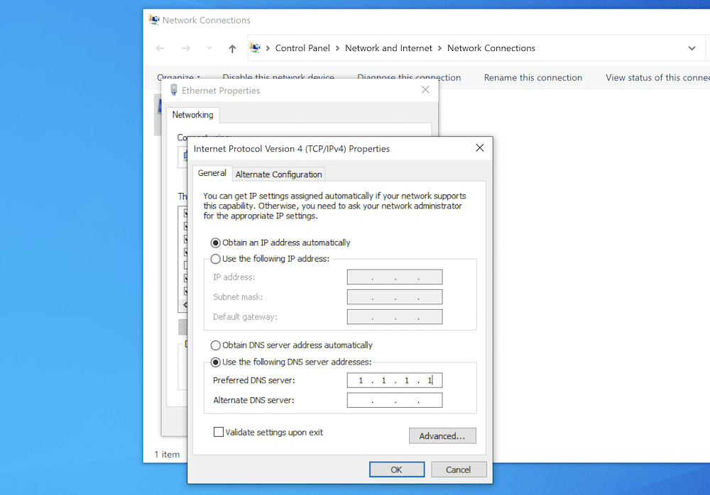 Adicionando um novo servidor DNS ao Windows.