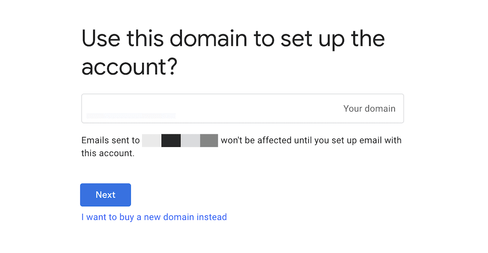 Adicionando o domínio à sua conta do Workspace.