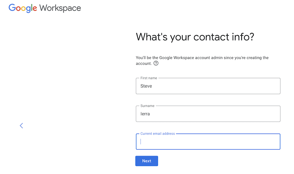 Adicionando informações de contato ao Google Workspace.