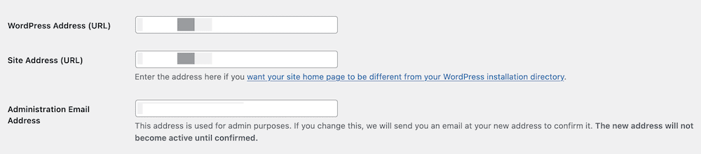Os campos de endereço do WordPress.