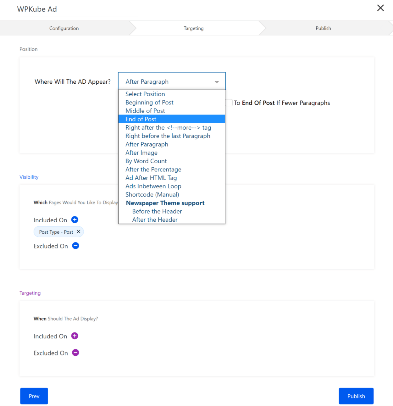 Interface de gerenciamento de anúncios WP QUADS WordPress