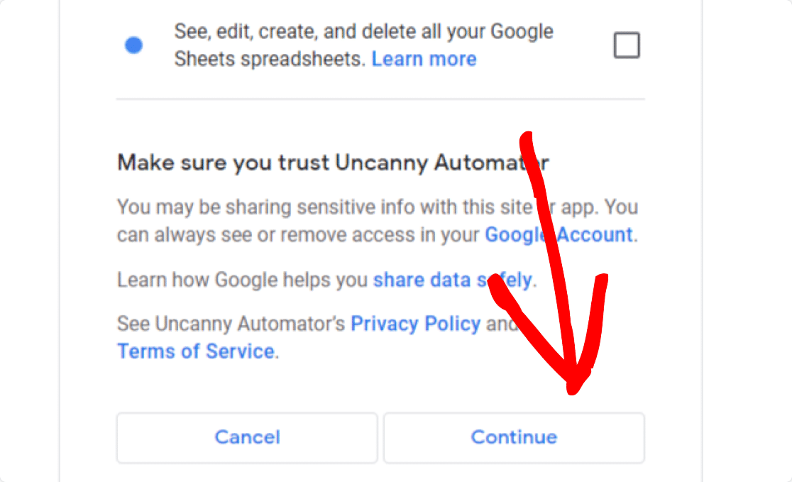 uncannnyautomatorがGoogleスプレッドシートにアクセスできるようにする