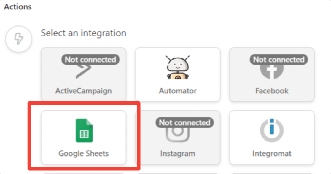 wpformsエントリを収集するためにグーグルシートを選択してください