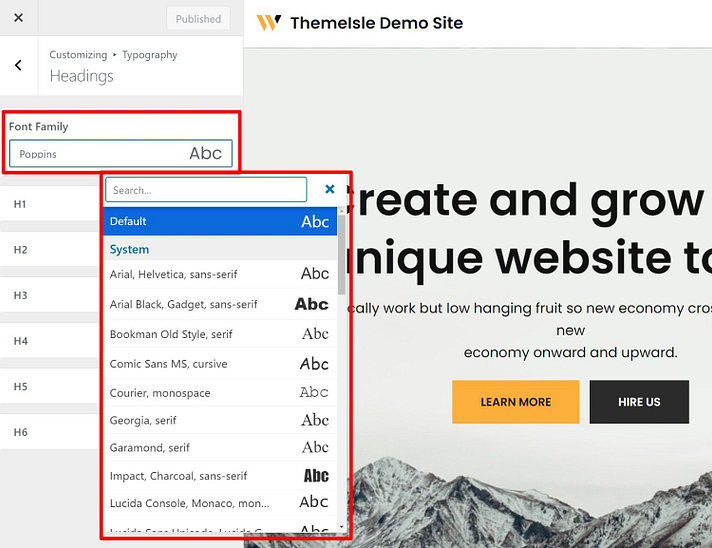 changer la police des titres wordpress