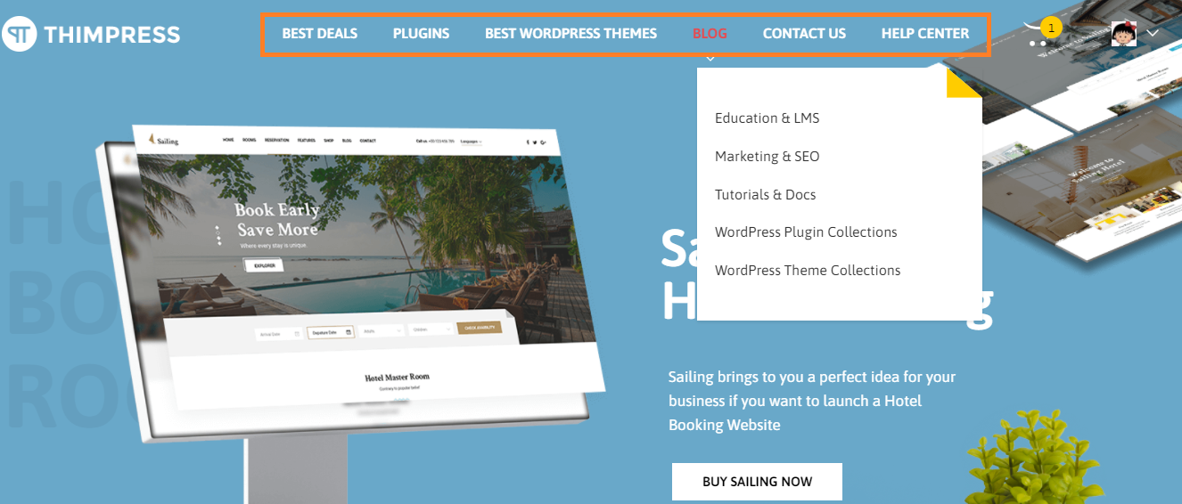 menu tarik-turun wordpress thimpress