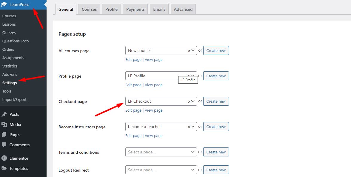 atur halaman learnpress payment gateway