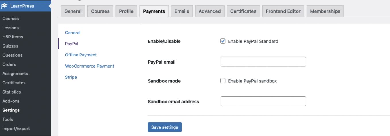 gerbang pembayaran paypal learnpress