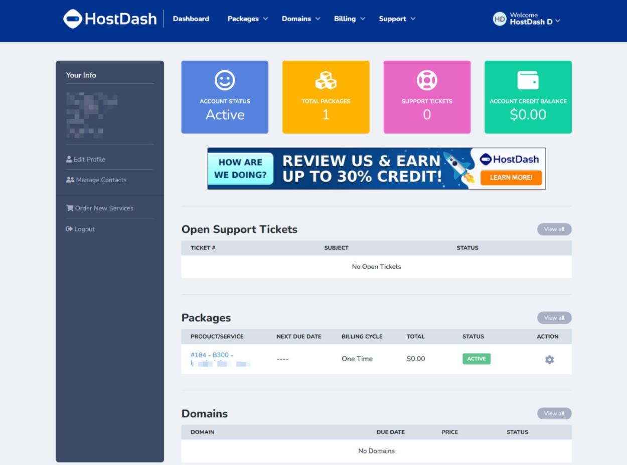 Dashboard di fatturazione HostDash