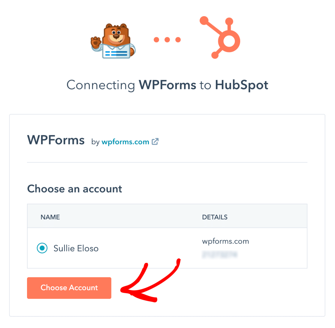 Scegli Account per HubSpot