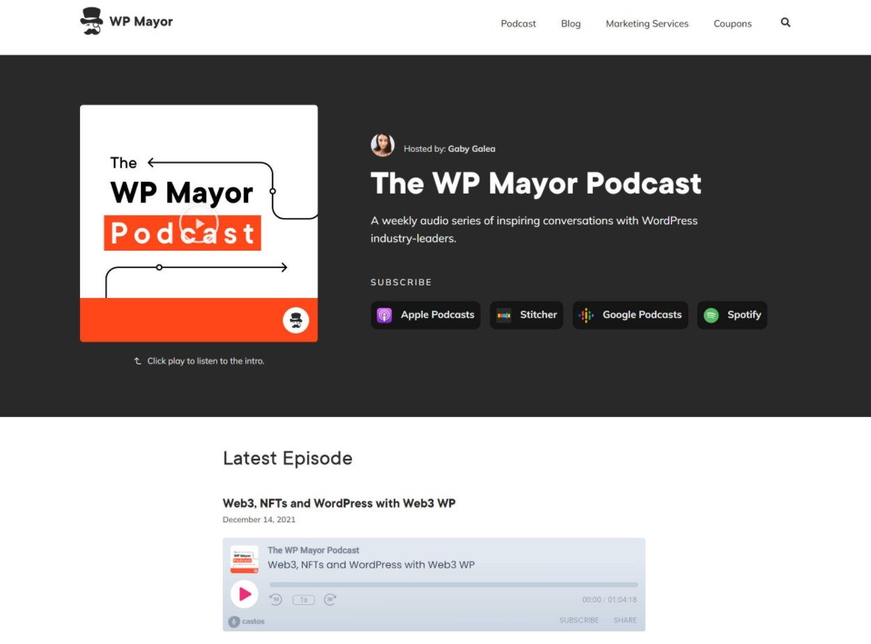 WP Mayor utilise un hôte de podcast WordPress dédié pour le podcast WP Mayor