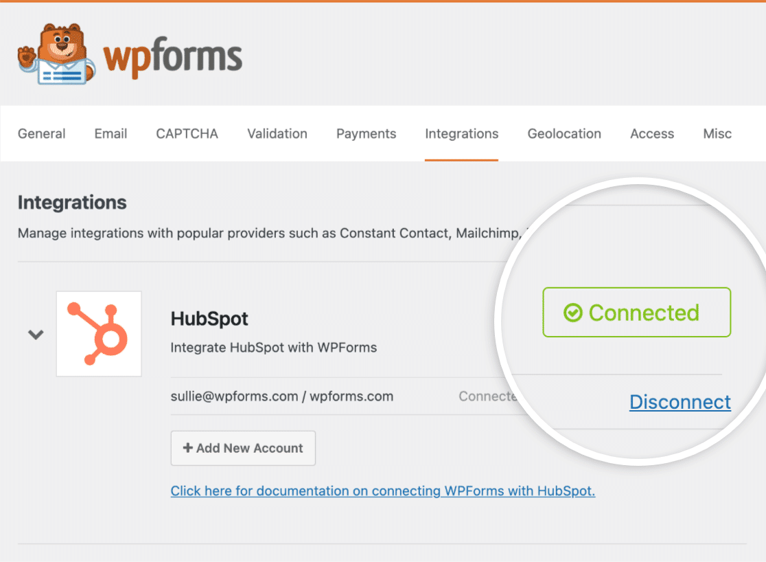 HubSpot 与 WPForms 连接