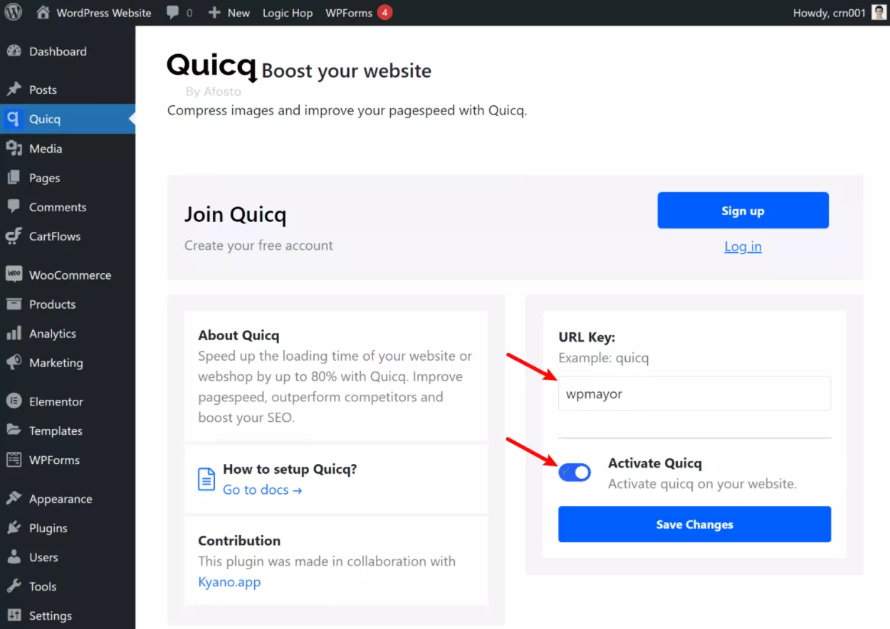 Настройте плагин QuicQ WordPress